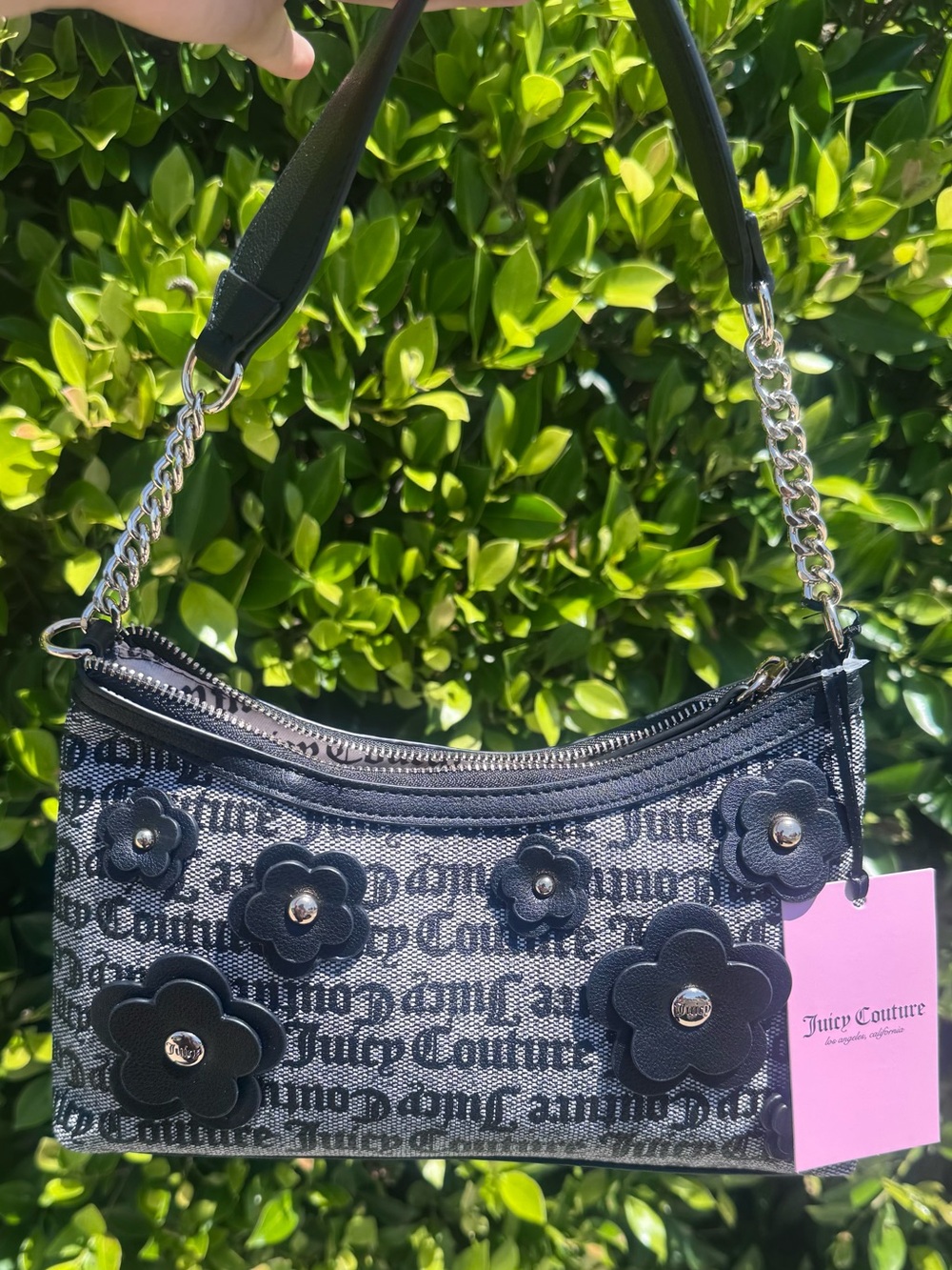 Juicy Couture Black Logo Floral Appliqué Mini Shoulder Bag